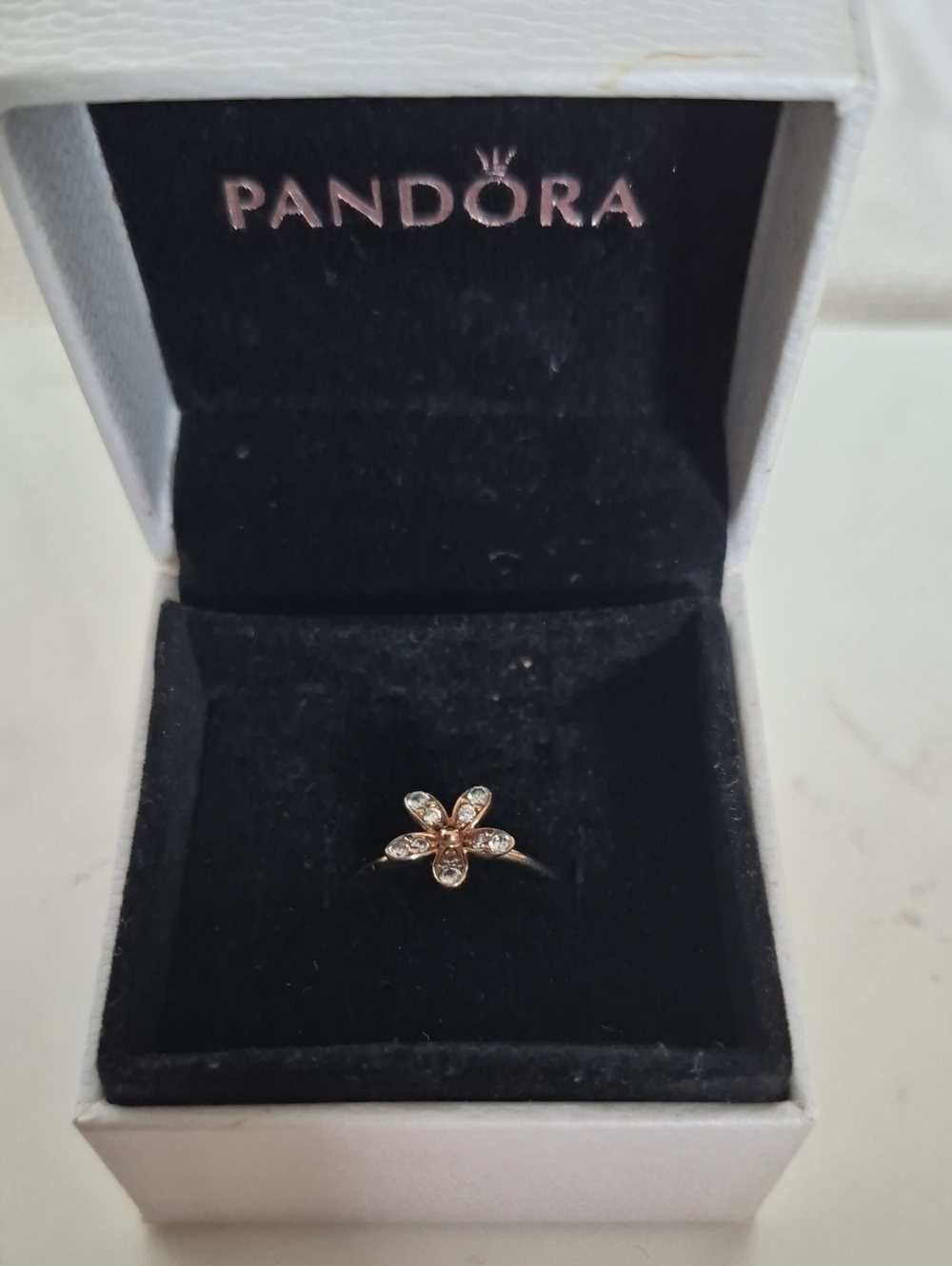 Pandora Rose Gold Daisy Ring with Clear Stones Size 7